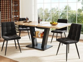 Stół jadalny i 4 krzesła - blat z MDF, konstrukcja metalowa i poduszki z weluru - Naturalny i Czarny