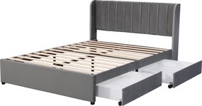 Łóżko 160x200cm z 2 szufladami - tapicerowane welurem - styl nowoczesny - Szare