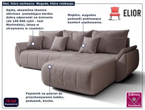 Rozkładany welurowy narożnik z poduszkami pudrowy róż Z6-M44
