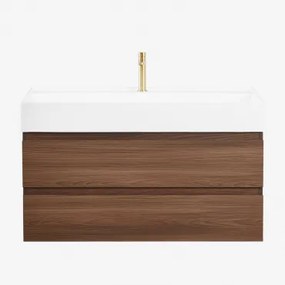 Zestaw Wiszących Mebli Łazienkowych Z Drewna I Forniru Jesionowego Zintegrowany Z Umywalką Ona Ciemna Czerń - Sklum