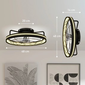 HOMCOM Wentylator sufitowy z lampą i pilotem, 48 cm LED, 3 temperatury światła, 6 prędkości, timer, czarny | Aosom PL