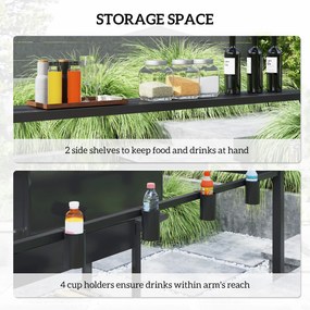 Outsunny Wodoodporny Pawilon Grillowy 250 x 160 x 250 cm z Podwójnym Dachem i Bocznymi Półkami w kolorze Czarnym