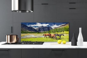 Szkło Dekoracyjne do Kuchni Konie na Górskim Pastwisku