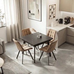 Stół Rozkładany Kwadratowy LARES 90-150 cm Ceramiczny Czarny Marmur/Czarny Loft