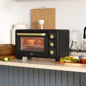 HOMCOM Minipiekarnik, Piecyk Toasterowy, Timer, Ruszt, Blacha do Pieczenia, Szkło Wglądowe, Metal, Czarny