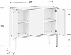 Szafa biurowa FRAME, niska, podstawa biała, 3 drzwi, 1299 x 450 x 1331 mm, PUSH-lock, biały