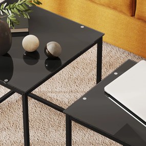 HOMCOM Zestaw 2 stolików pomocniczych, nowoczesny design, układane, stolik ze szkła, czarny