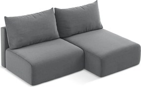Szary aksamitny rozkładany/ze schowkiem narożnik (prawostronny/z szezlongiem) Kalena – Makamii