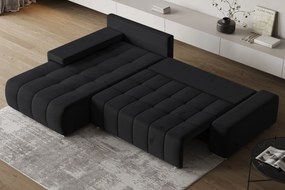 Masseno Narożnik ALESE z funkcją spania i pojemnikiem na pościel Narozniki L, Rozkładana sofa - Czarny, MONOLITH 95