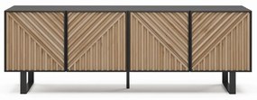 Czarno-naturalna szafka pod TV w dekorze dębu 161x55x35 cm Alana – Marckeric