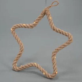 Świąteczna gwiazda LED z liny, ciepła biel, 26 cm, timer