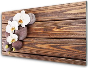 Panel Szklany do Kuchni Orchidea Na Rustykalnym Drewnie