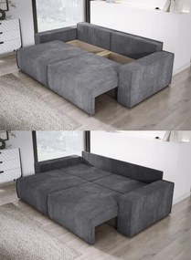 Kanapa KASJO Lewostronny Sofo-Narożnik z funkcją spania i poduszkami, 2x pojemnik POSO 060 Szary DOMOHOME