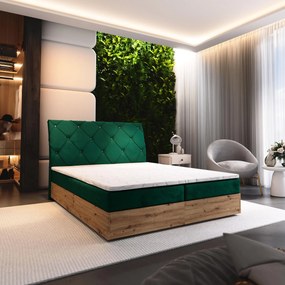 Masseno Łóżko kontynentalne VELLANO z pojemnikiem na pościel 180x200 cm - Butelkowa zieleń, KRONOS 19