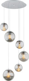 Optica 6 chrom, klosze szklane grafitowe lustrzane, lampa wisząca do wysokich pomieszczeń