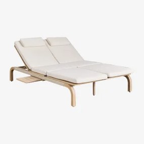 Podwójna Leżanka Rozkładana Z Drewna Akacjowego Z Poduszką Dubai Gardenia Biel & Rustykalny Brąz Akacjowy - Sklum
