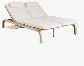 Podwójna Leżanka Rozkładana Z Drewna Akacjowego Z Poduszką Dubai Rustykalny Brąz Akacjowy & Tkaniny Gardenia Biel - Sklum