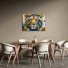 Obraz - Abstrakcyjny obraz olejny z lwem (70x50 cm)