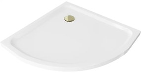 Mexen Flat brodzik półokrągły slim 100 x 100 cm, biały, syfon złoty - 41101010G