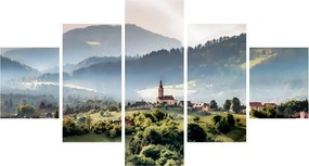 Obraz - wieś we mgle (125x70 cm)