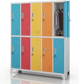 Szafa BHP ubraniowa 10-drzwiowa szaro-wielokolorowa: BARTEK 1360 x 1720 x 450 mm