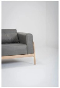 Ciemnoszara sofa z bawolej skóry z konstrukcją z litego drewna dębowego Gazzda Fawn, 180 cm