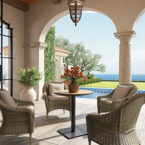 Outsunny Stół Ogrodowy Ø70 cm, Odporny na Warunki Atmosferyczne, Okrągły Balkonowy z Lamelami, Stalowy Ø70 x 74H cm, Drewno Naturalne