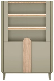 Witryna Amilio do salonu 100 cm na nóżkach - eukaliptus / dąb baltic dune / uchwyty dąb naturalny