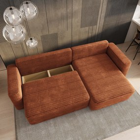 Masseno Narożnik TELIN z funkcją spania i pojemnikiem na pościel Narozniki L, Rozkładana sofa - Brązowy, TILIA 52