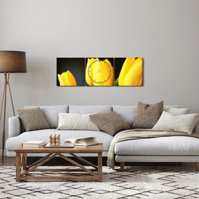Obraz tulipanów (z zegarem) (90x30 cm)