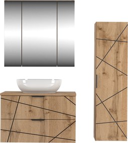 Loftowe meble do łazienki z umywalką i lustrem Wood 50, dąb wotan