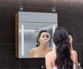 Szafka łazienkowa z lustrem podświetlanym LED - 66,5 x 72 cm z szklanymi półkami w kolorze Dąb Oslo, drewniana, marki Artforma