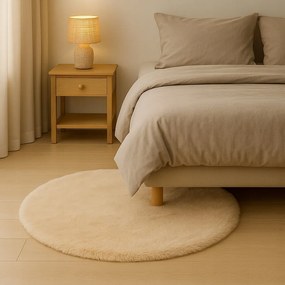 Dywanik Futrzany Beżowy 100cm Dekoracyjny Antypoślizgowy do Salonu Sypialni
