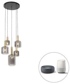 Inteligentna lampa wisząca czarna ze złotem i dymionym szkłem w komplecie 5 Wi-Fi A60 - Zuzanna Nowoczesny Oswietlenie wewnetrzne