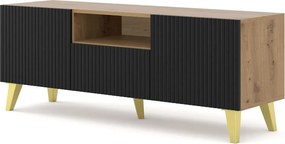 Szafka na TV dąb artisan z czarnymi lamelami D1-P35