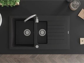 Mexen Matias zlewozmywak granitowy 1,5-komorowy z ociekaczem 900 x 505 mm, czarny, syfon chrom - 6502901505-77