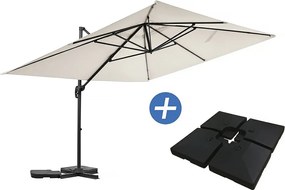 Aluminiowy parasol ogrodowy Sky 4 z wysięgnikiem - 3 x 4 m - Ecru - W zestawie płyty obciążeniowe
