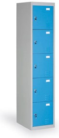 Szafka skrytkowa S2, 5 schowków, 1820 x 380 x 500 mm, demontaż, zamek cylindryczny, drzwi niebieskie
