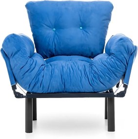 Nowoczesny fotel ze skrzydłami – 95 x 85 x 70 cm – niebieski – tkanina poliestrowa