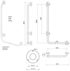 Stalowy uchwyt ścienny do łazienki 63 cm Handicap Left – Sapho
