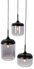 Lampa wisząca czarna ze złotem i przydymionym szkłem 3-światłowa okrągła - KyanDesignerski Oswietlenie wewnetrzne