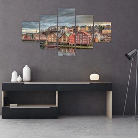 Obraz - domy nad rzeką (125x70 cm)