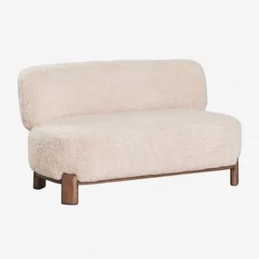 Sofa Dwuosobowa Z Tapicerowanym Drewnem Eldred Włosy Syntetyczne Kremowo-beżowe - Sklum