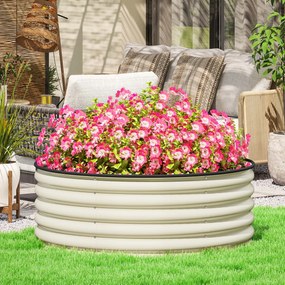 Outsunny Ogrodowe Łóżko Podwyższone, Ocynkowana Skrzynka do Sadzenia z Bezpiecznym Randem, 120 x 120 x 43 cm, Kremowy Biały