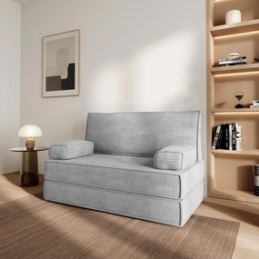 Masseno Sofa piankowa LADIA z funkcją spania, Kanapa z pianki do salonu, Bezmontażowa, Tkanina sztruksowa – Jasnoszary POSO 55