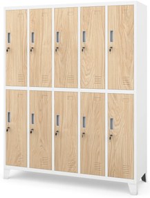 Szafa socjalna 10-drzwiowa BARTEK, 1360 x 1720 x 450 mm, Eco Design: biała/ dąb sonoma