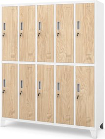 Szafa socjalna ubraniowa 10-drzwiowa biała/dąb sonoma, 1360x1720x450 mm: BARTEK Eco Design
