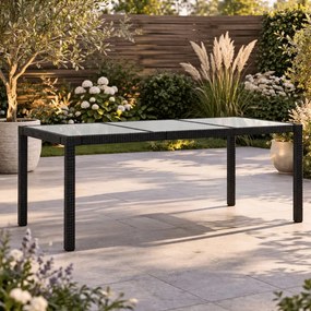 Stół Ogrodowy Czarny 190x90x75 cm Szkło i Rattan PE OG12017