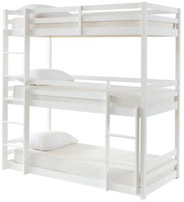 Potrójne łóżko piętrowe - 3 x 90 x 200 cm - Sosna - Białe + materac - VAGAR