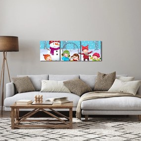 Obraz - Zimowe dziecięce zabawy (z zegarem) (90x30 cm)